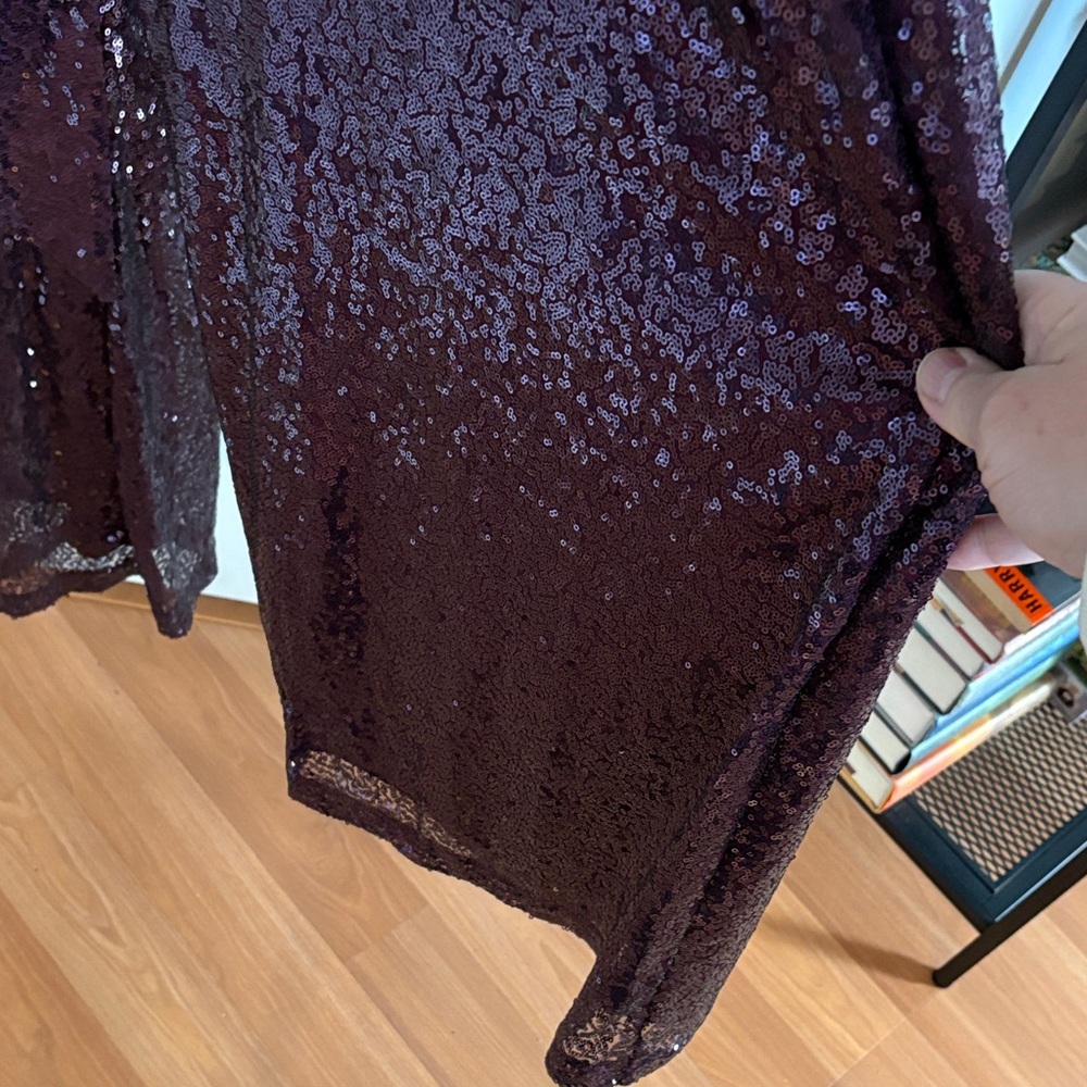 Eloquii Sparkling Long Sleeve Sequined Jumpsuit in Deep Burgundy - Picture 8 of 10